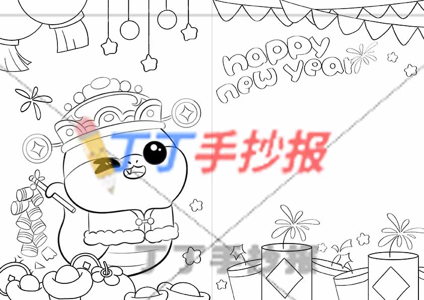 2025新年贺卡绘画模板左侧拿鞭炮