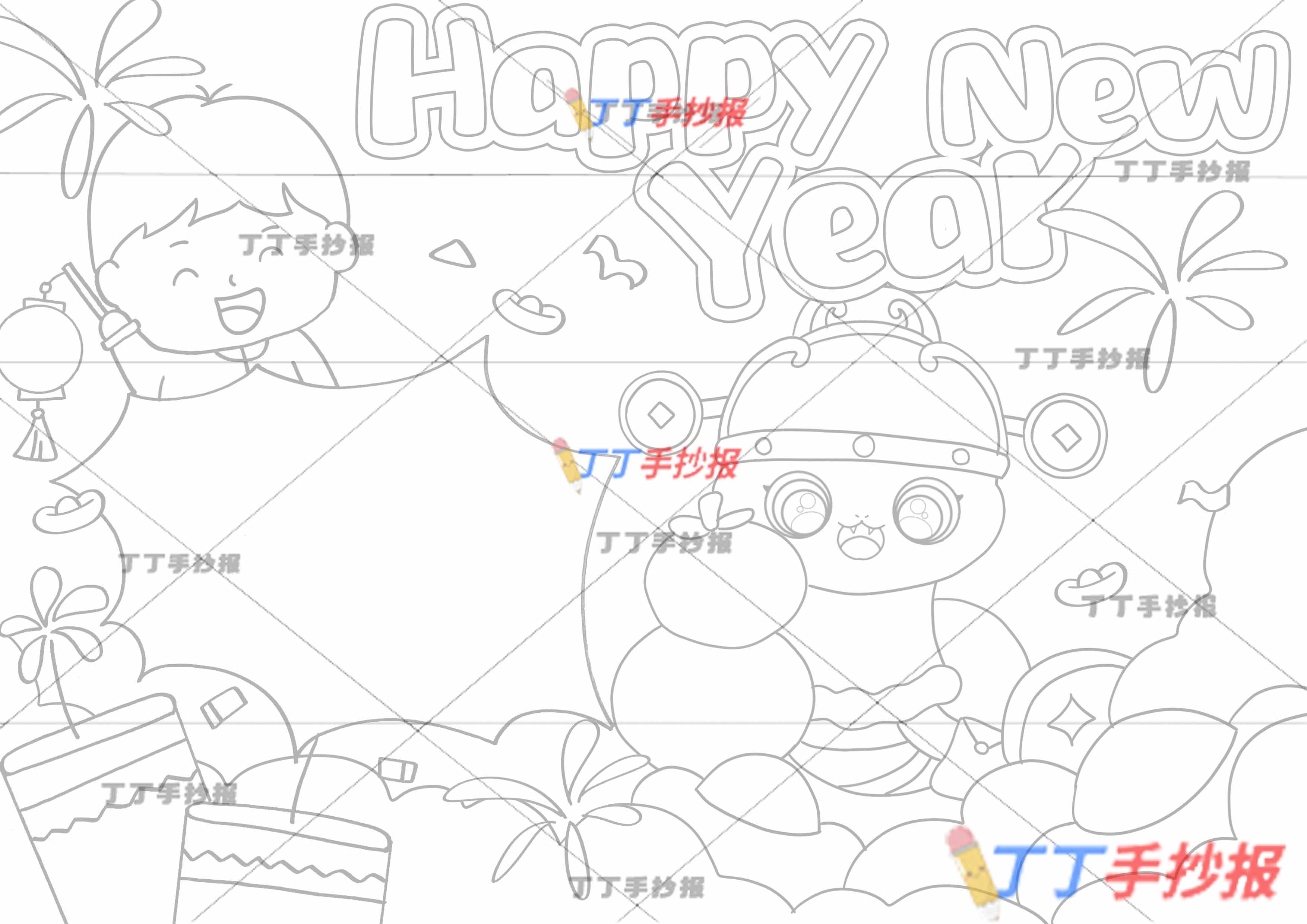 蛇年新年快乐英语手抄报男孩happy new year
