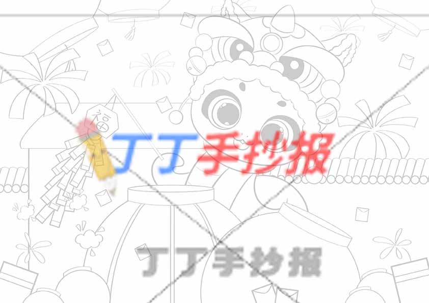 蛇年新年儿童画绘画中间蛇举鞭炮