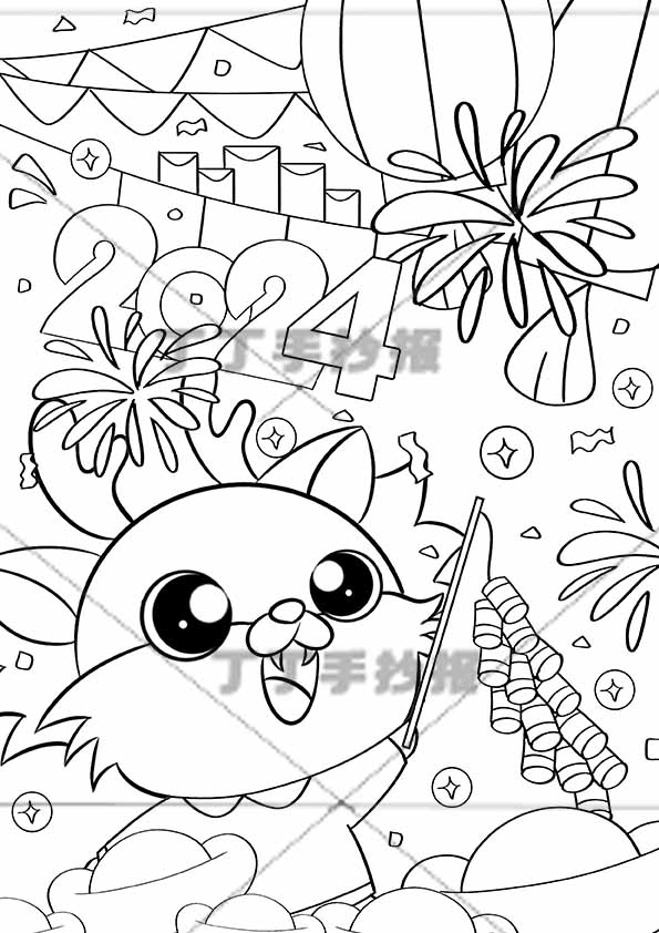 龙年新年儿童画竖版海报左下龙