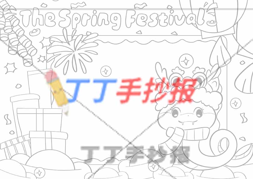春节英语手抄报右下戴围巾小蛇