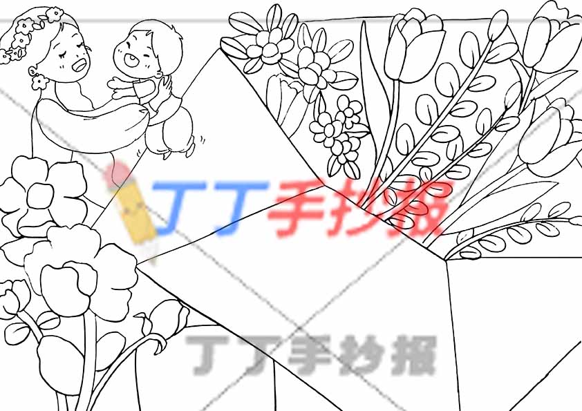 母亲节贺卡模板花朵信封