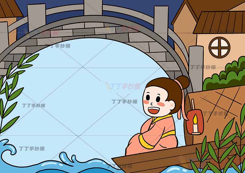 枫桥夜泊诗配画张继五年级古诗配画桥右诗人