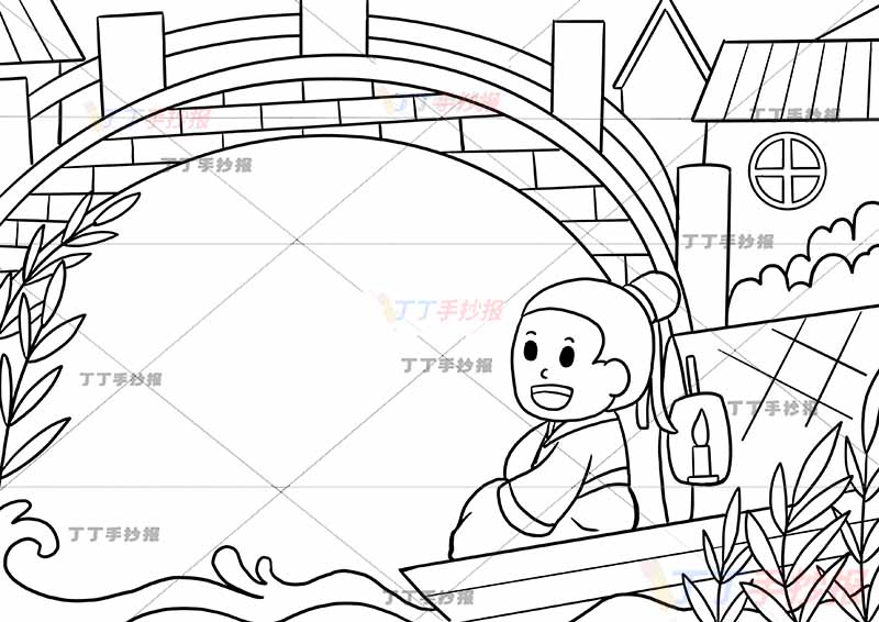枫桥夜泊诗配画张继五年级古诗配画桥右诗人