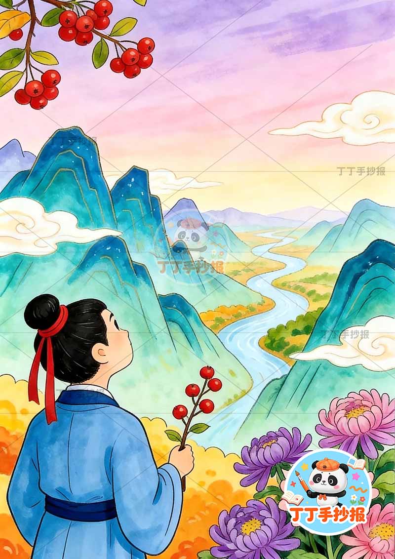 重阳节诗配画竖版古诗配画九月九日忆山东兄弟一人