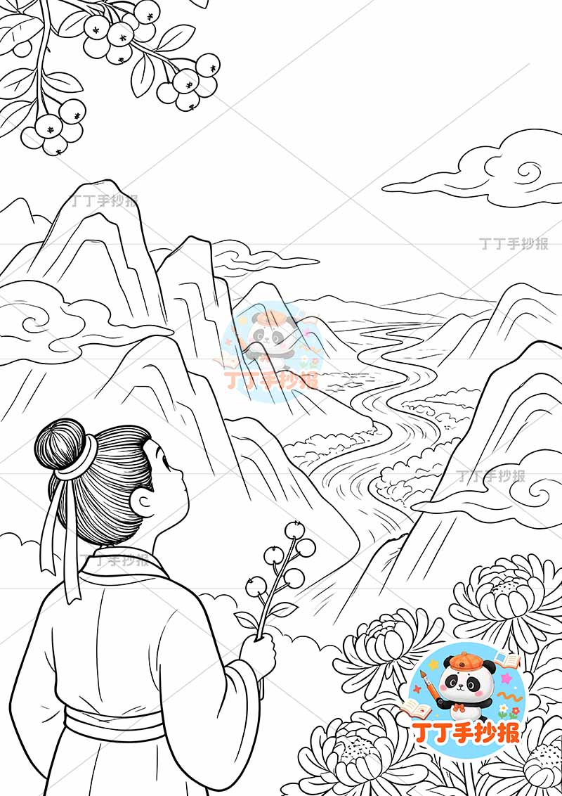 重阳节诗配画竖版古诗配画九月九日忆山东兄弟一人