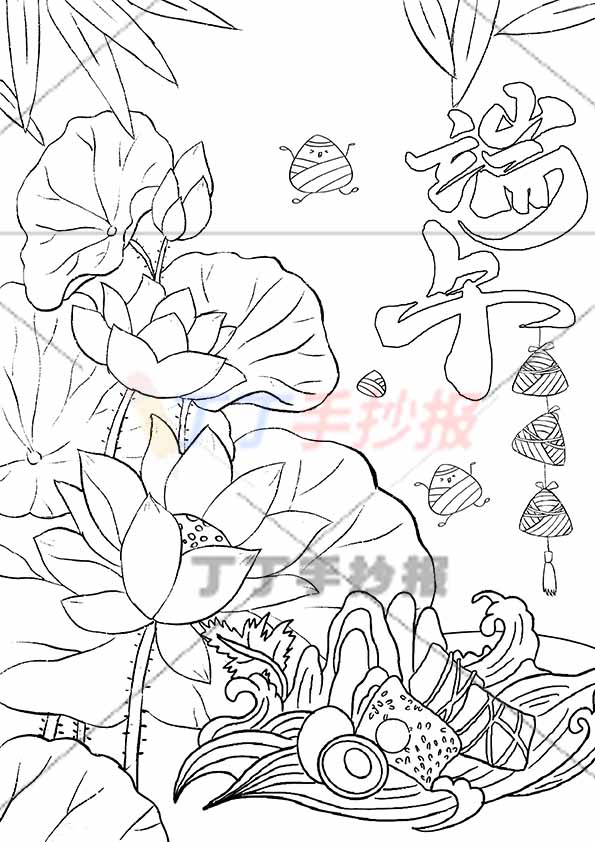 端午海报儿童画竖版端午节绘画荷花左侧