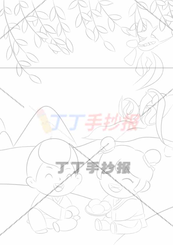 清明竖版手抄报清明节两人物