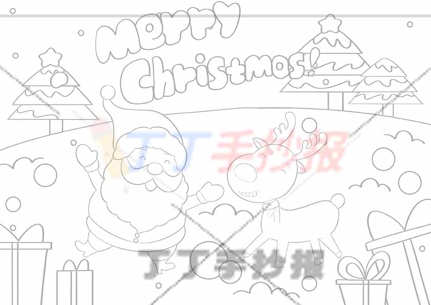 圣诞节儿童画merry christmas英语圣诞老人麋鹿