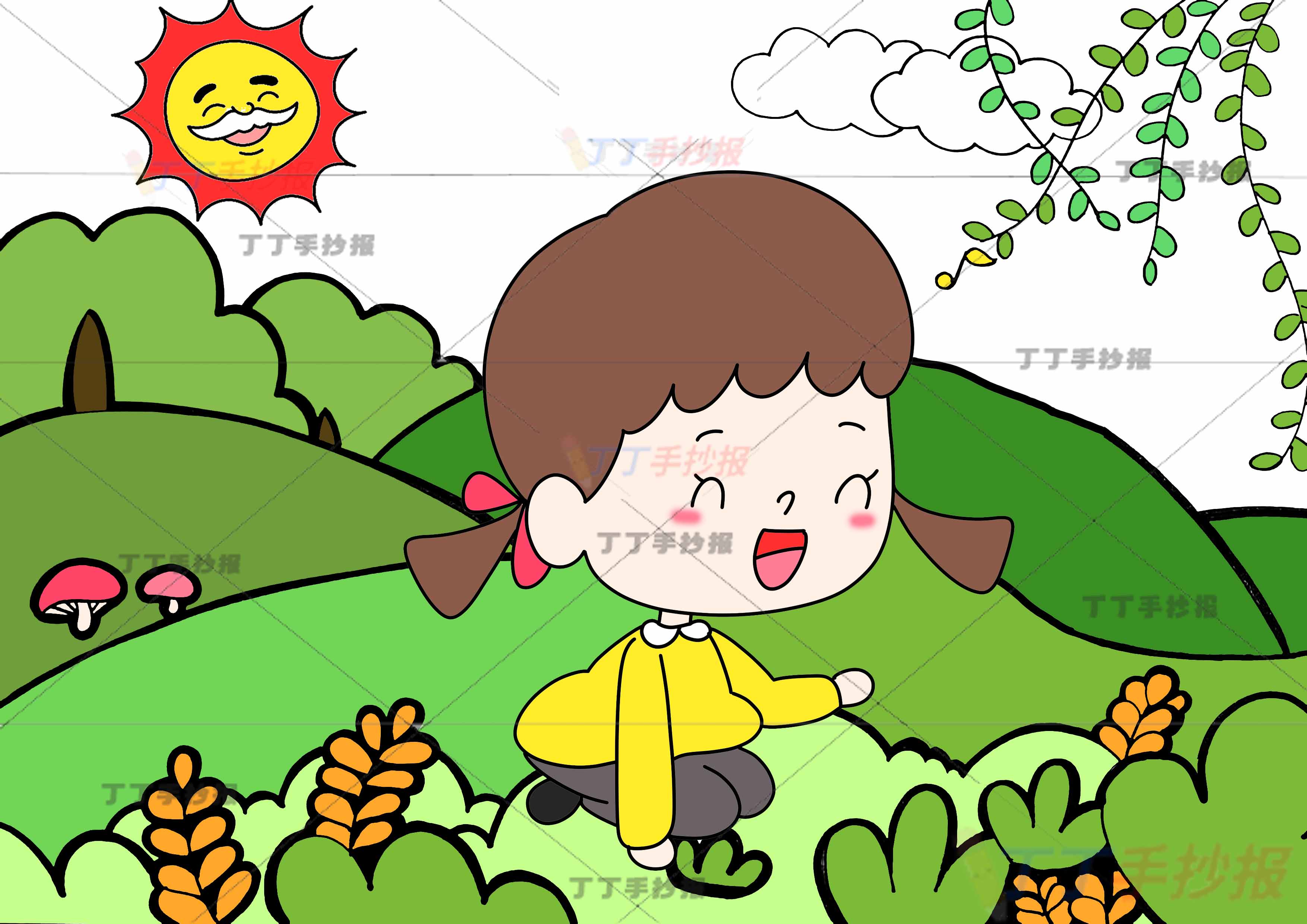 幼儿园春天儿童画绘画简单女孩