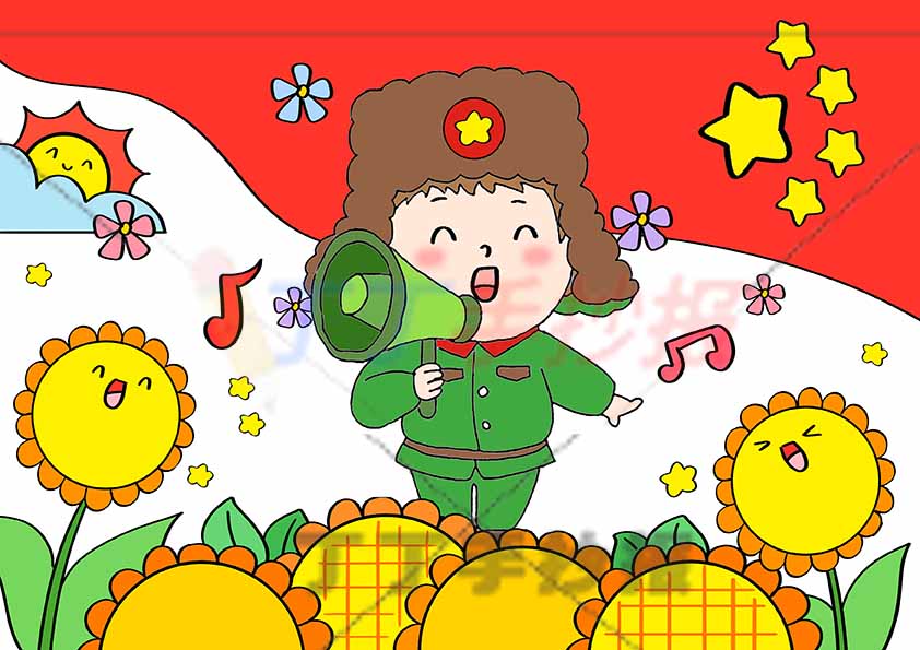学雷锋儿童画雷锋喇叭