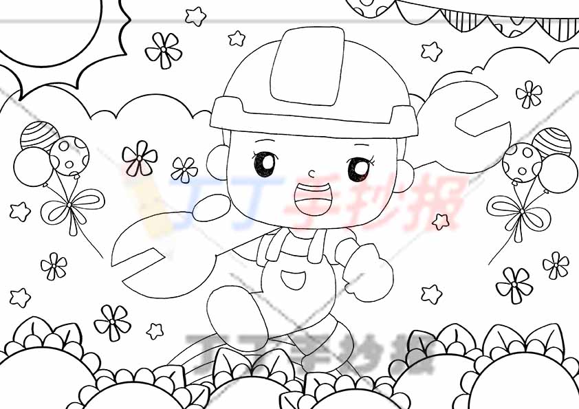 劳动节儿童画劳动绘画工人简单