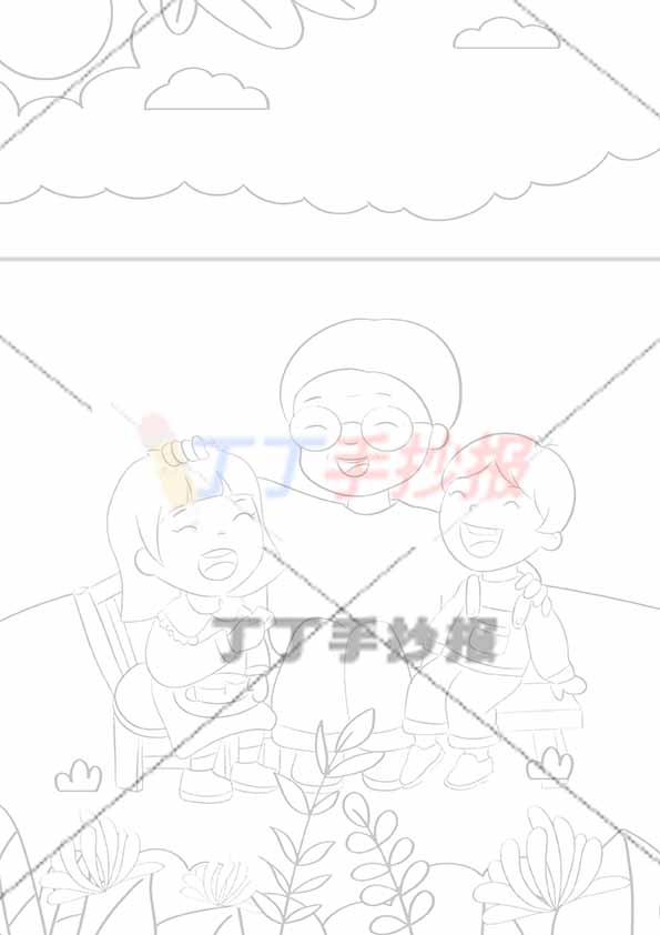 孝亲敬老儿童画竖版孝敬绘画三人