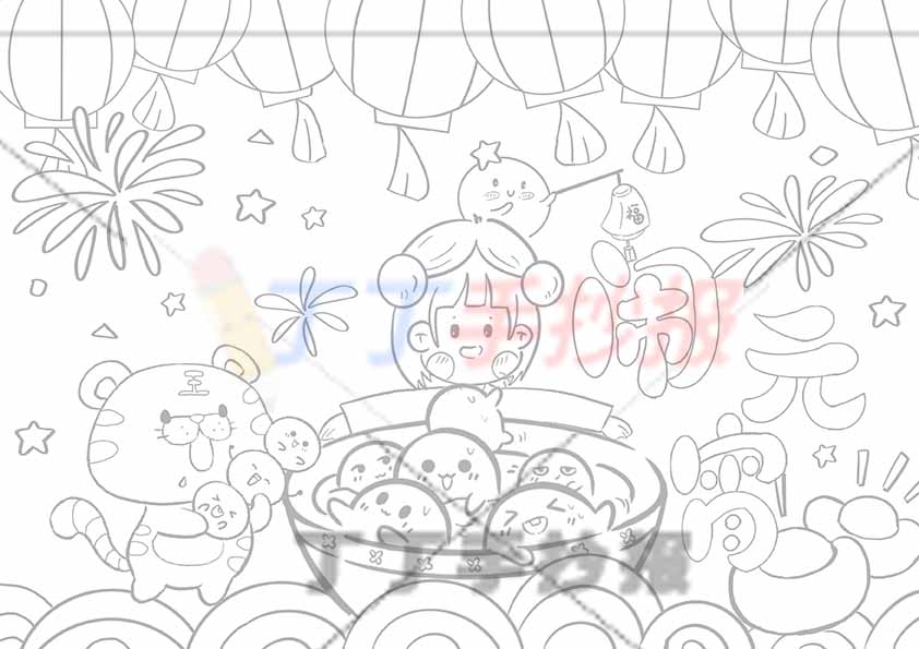 元宵节绘画儿童画女孩