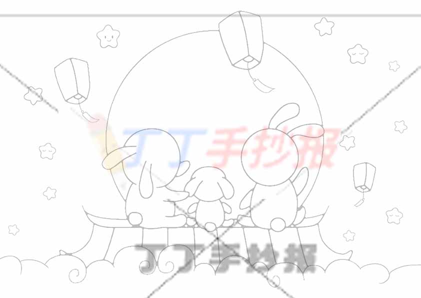 中秋节儿童画中秋绘画三兔子