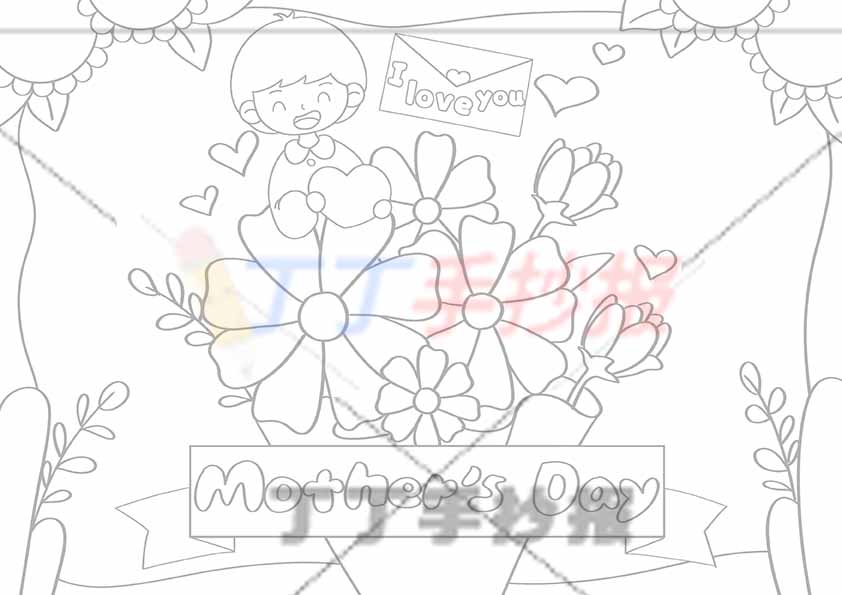 母亲节英语手抄报花束男孩
