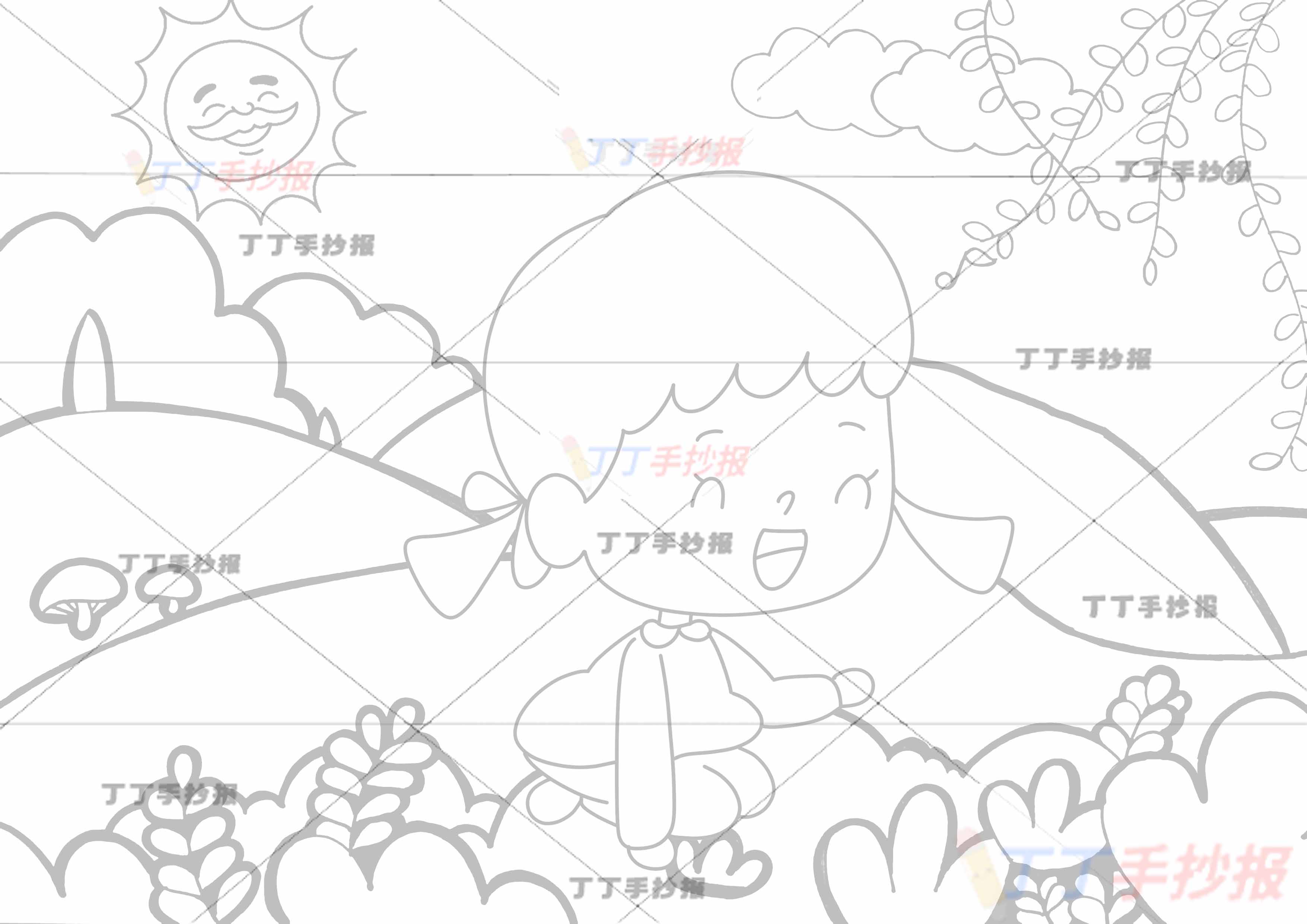 幼儿园春天儿童画绘画简单女孩