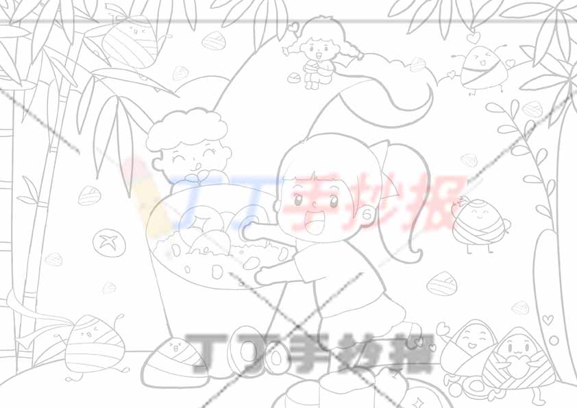 端午节儿童画端午主题绘画三人物