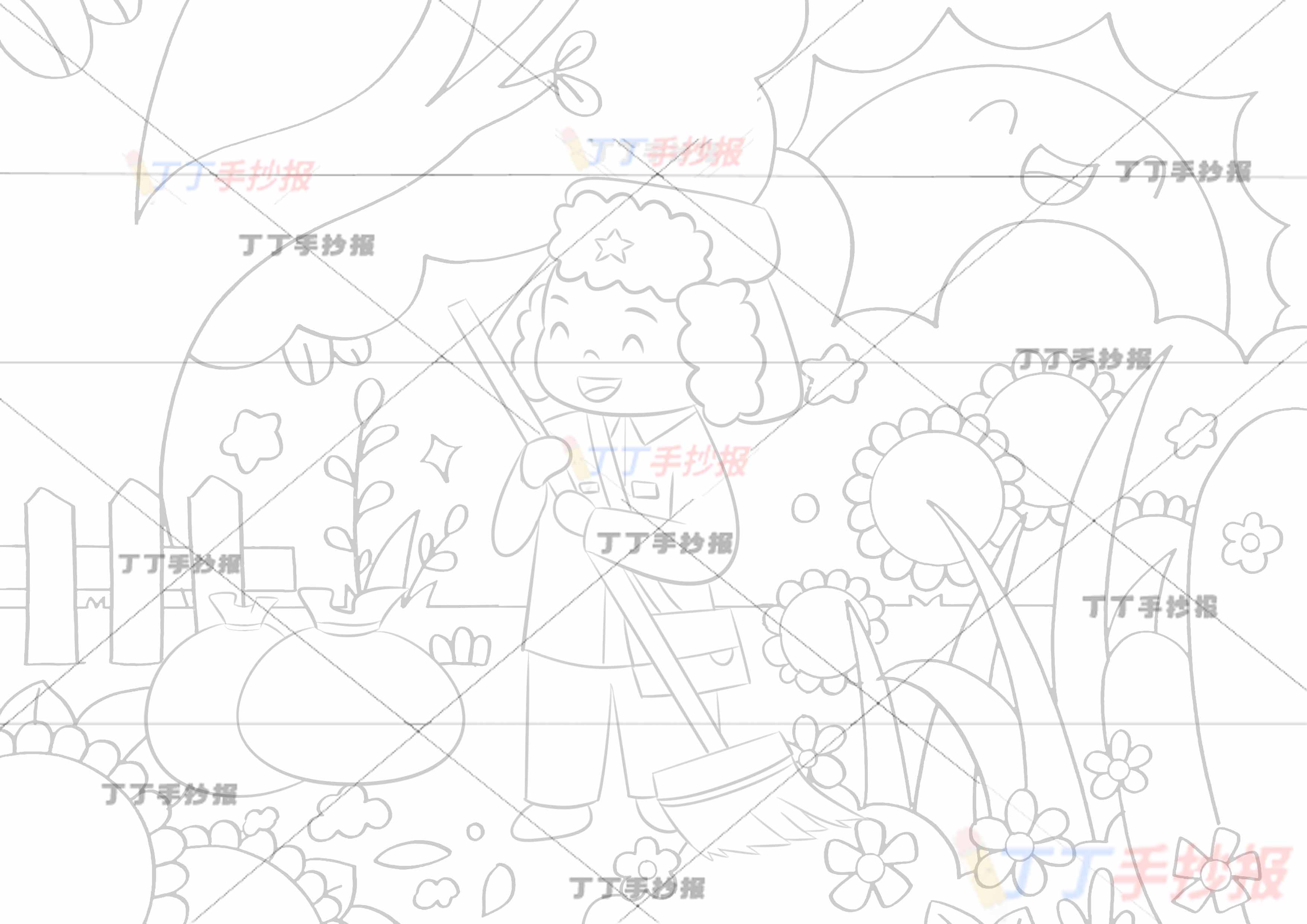 学雷锋儿童画雷锋扫地