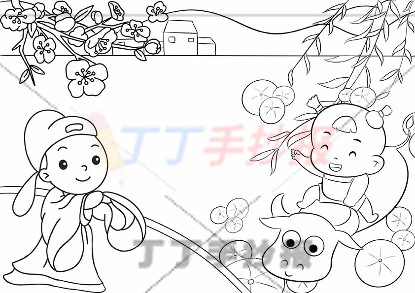 清明节古诗配画杜牧清明古诗配图池塘牛