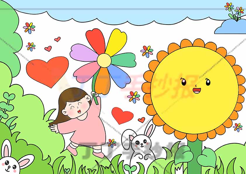 感恩儿童画心存感恩绘画女孩