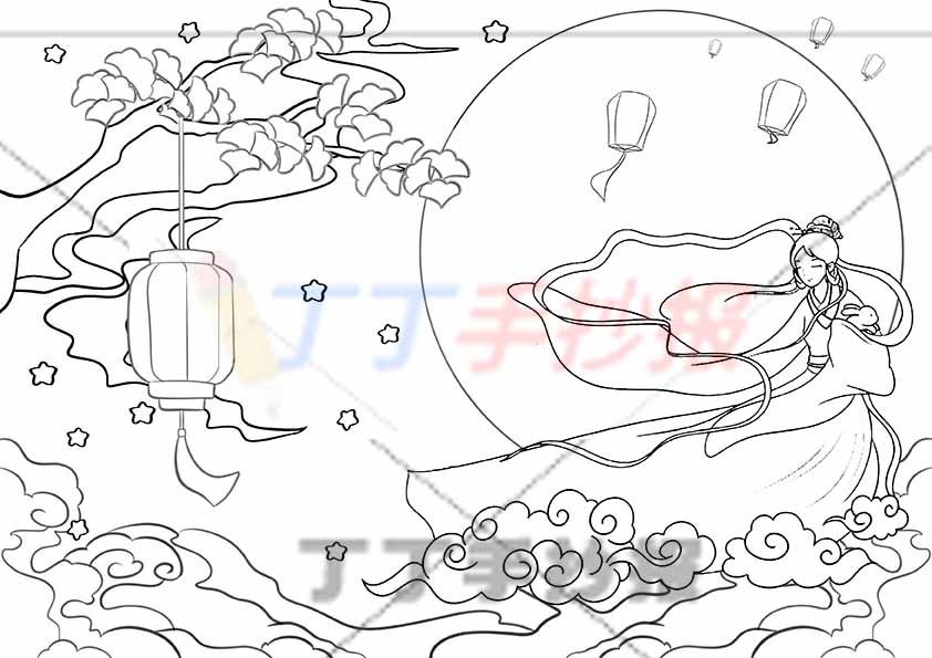 中秋节儿童画中秋绘画灯笼嫦娥奔月
