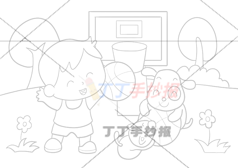 运动儿童画篮球绘画男孩篮球