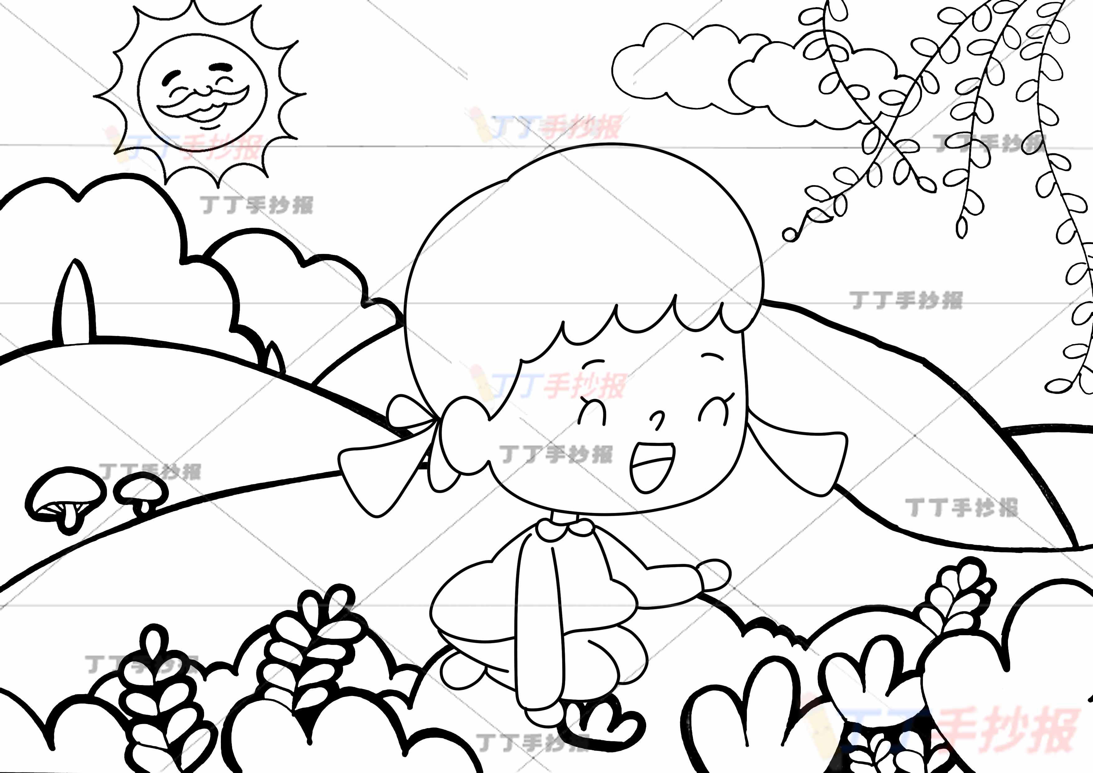 幼儿园春天儿童画绘画简单女孩