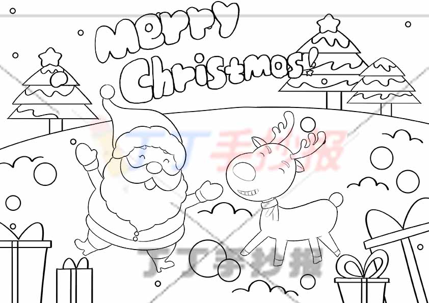 圣诞节儿童画merry christmas英语圣诞老人麋鹿