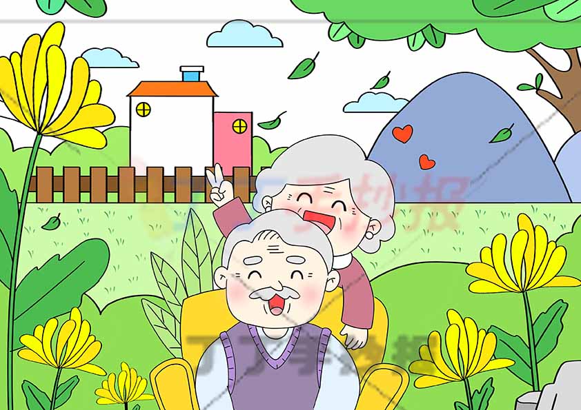 重阳节儿童画创意绘画可爱爷爷奶奶