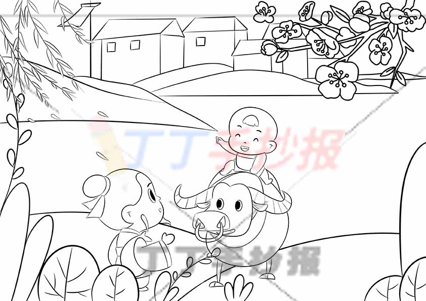 清明节古诗配画杜牧清明古诗配图可爱牧童骑牛