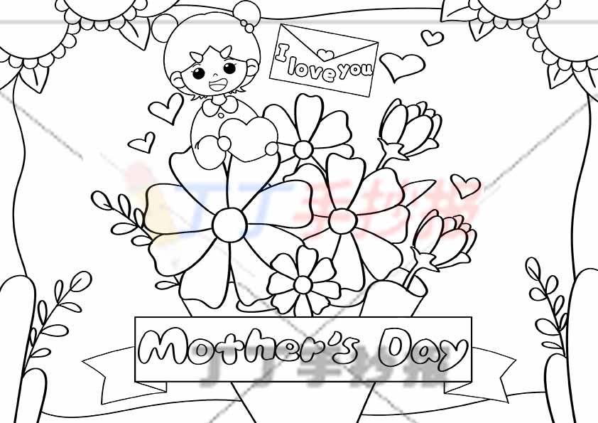 母亲节英语手抄报花束女孩