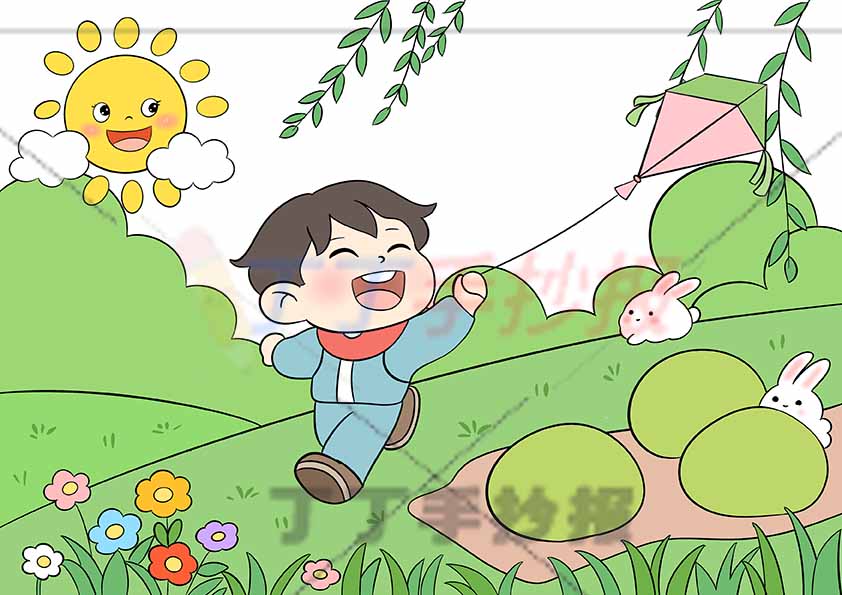 清明节儿童画清明踏青绘画男孩