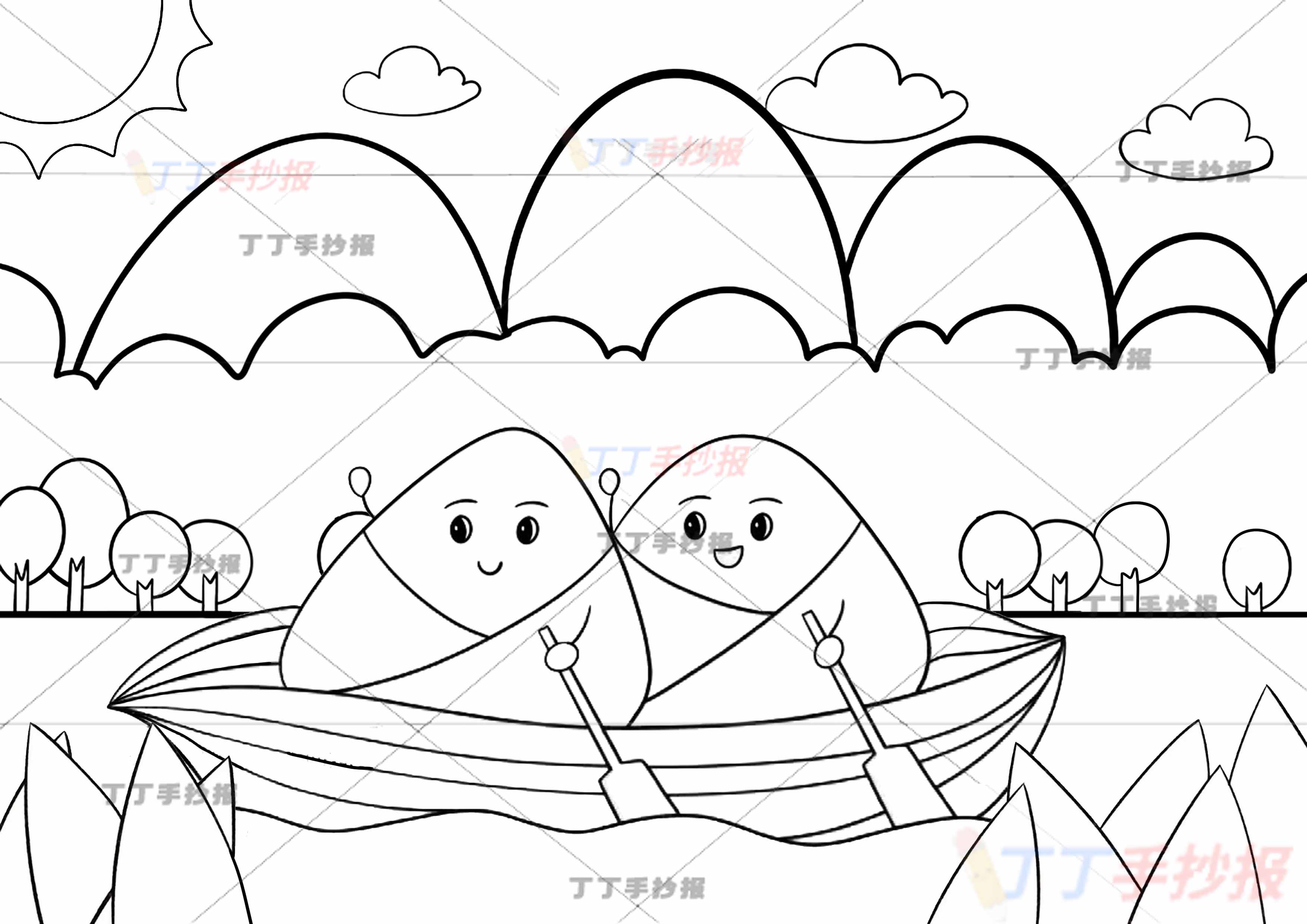 端午节儿童画主题绘画各色山峰