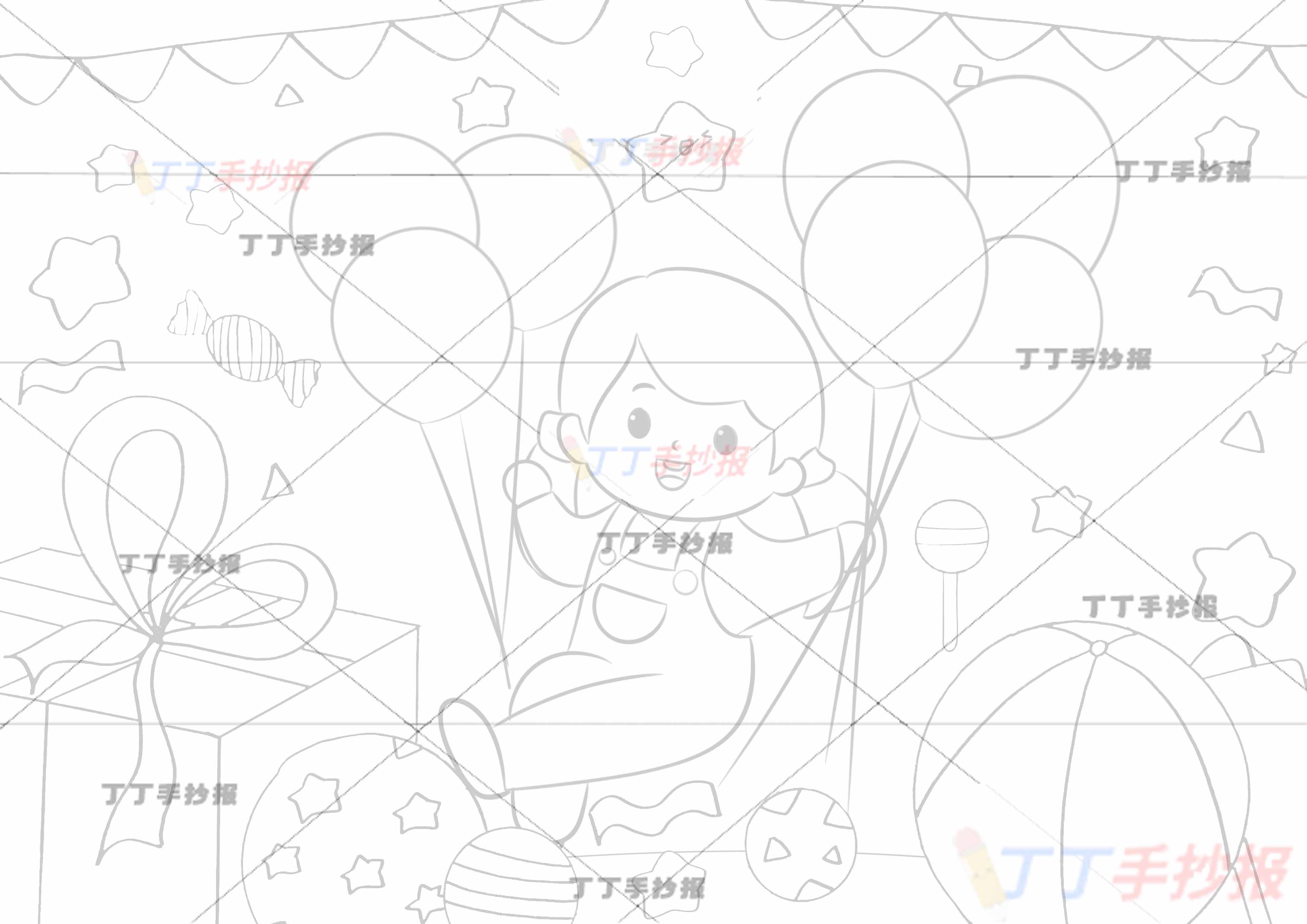 六一儿童节儿童画儿童绘画女孩拿气球