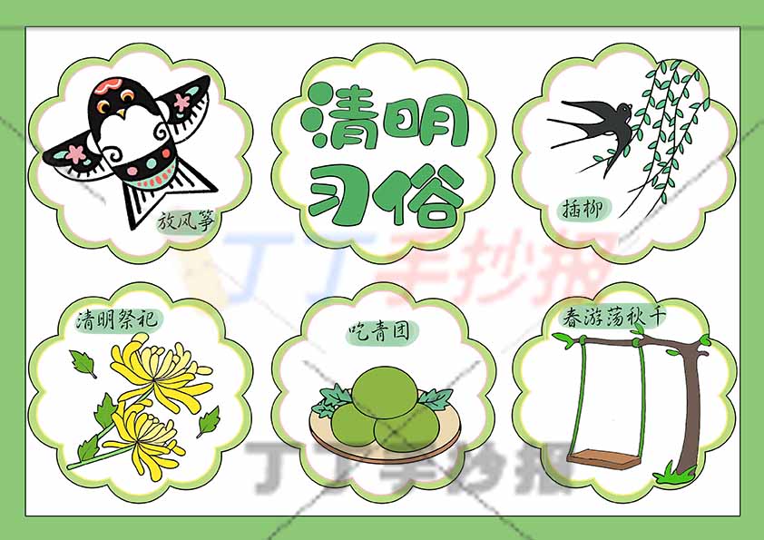 清明习俗手抄报清明节习俗六宫格花边