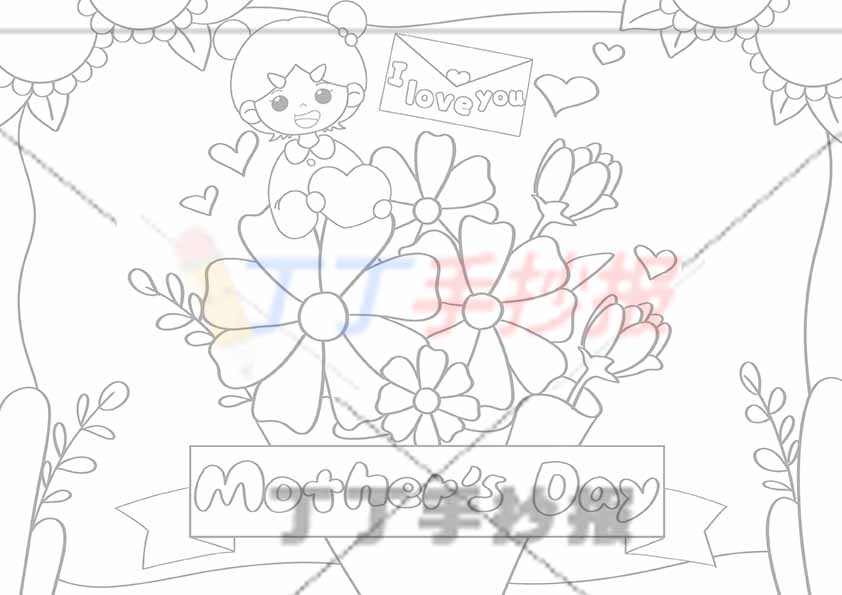 母亲节英语手抄报花束女孩