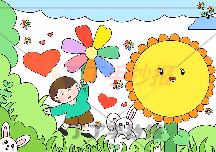 感恩儿童画学会感恩绘画男孩