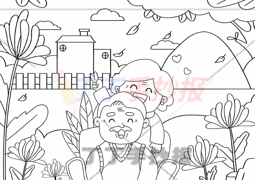 重阳节儿童画创意绘画可爱爷爷奶奶