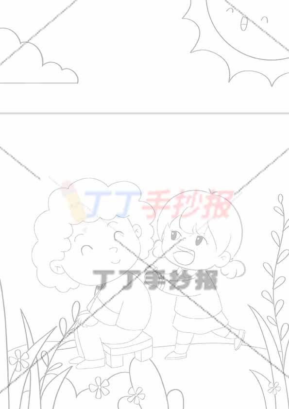 孝亲敬老儿童画竖版孝敬绘画女孩