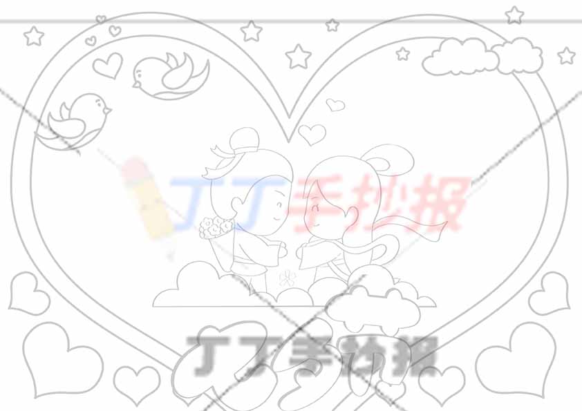 七夕手抄报牛郎织女粉红爱心两人