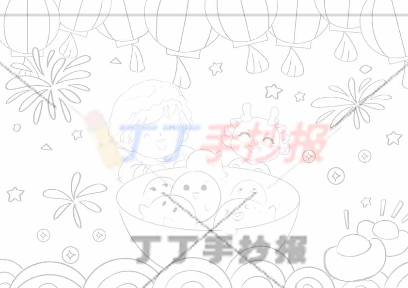 元宵节儿童画女孩小龙