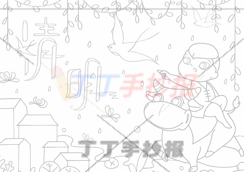 清明儿童画清明节绘画牧童