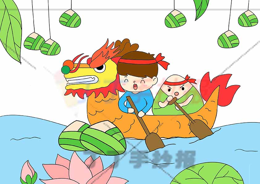 端午儿童画端午节绘画男孩