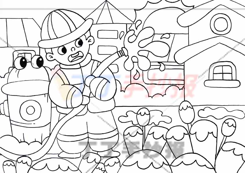 消防安全儿童画防火绘画消防栓