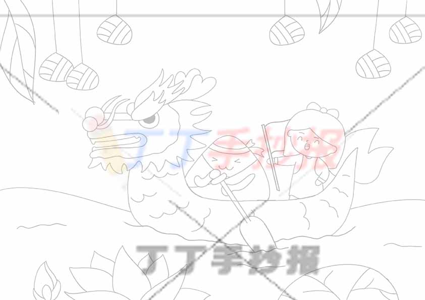 端午节儿童画主题绘画龙舟女孩