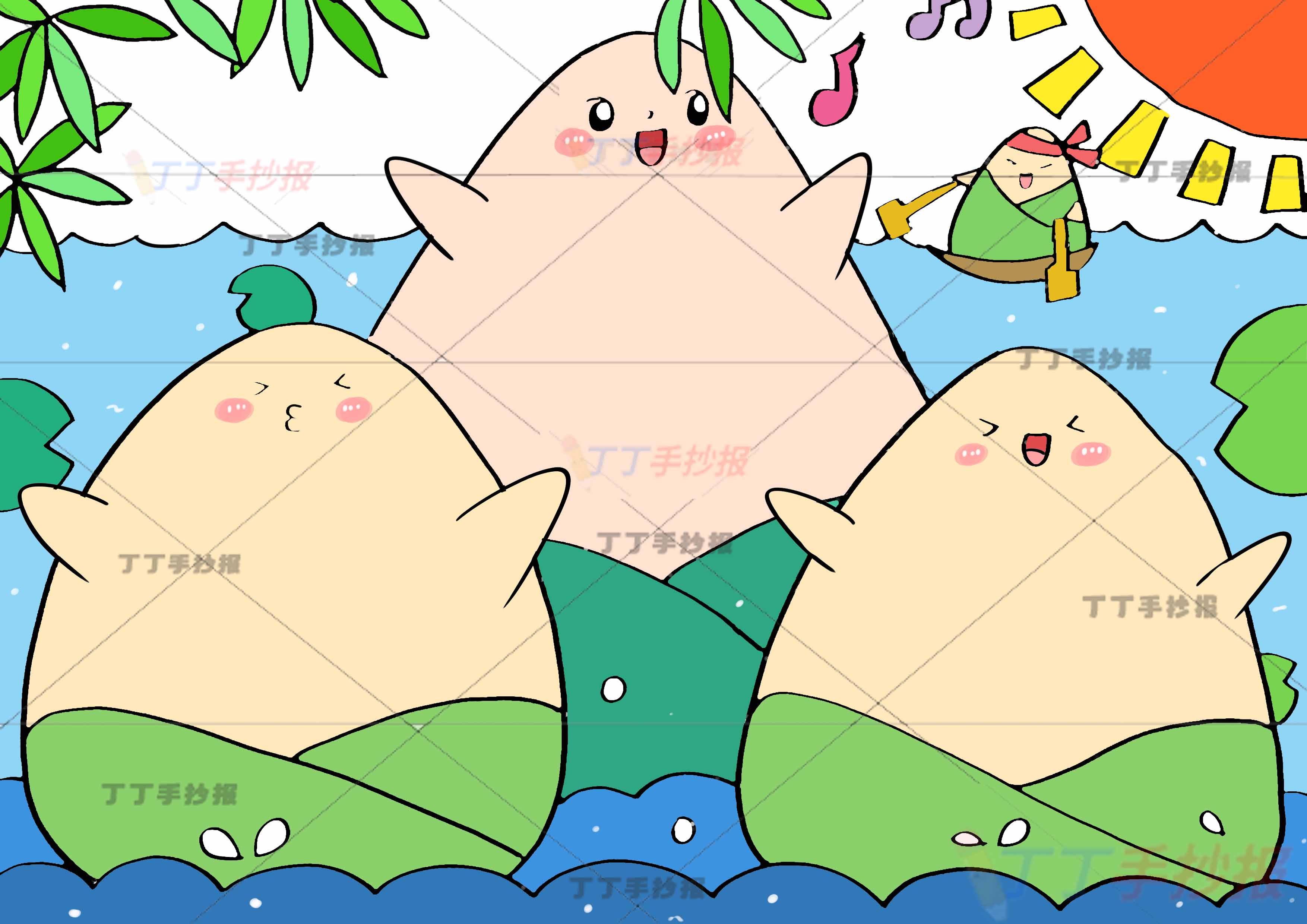 端午节儿童画幼儿园简单三个可爱粽子