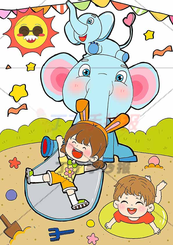 61儿童节绘画儿童画竖版海报两人