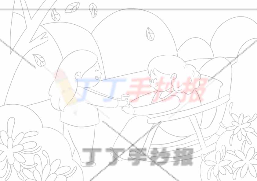 重阳节儿童画孝亲敬老绘画奶奶摇椅