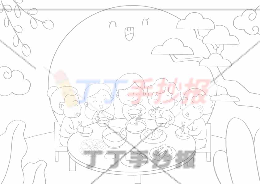 中秋节儿童画中秋话团圆绘画团圆女孩